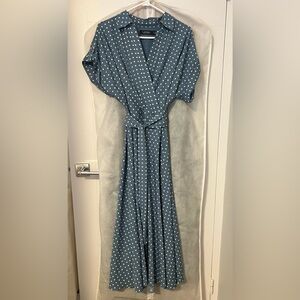 Ralph Lauren Blue Polka Dot Maxi Wrap Dress